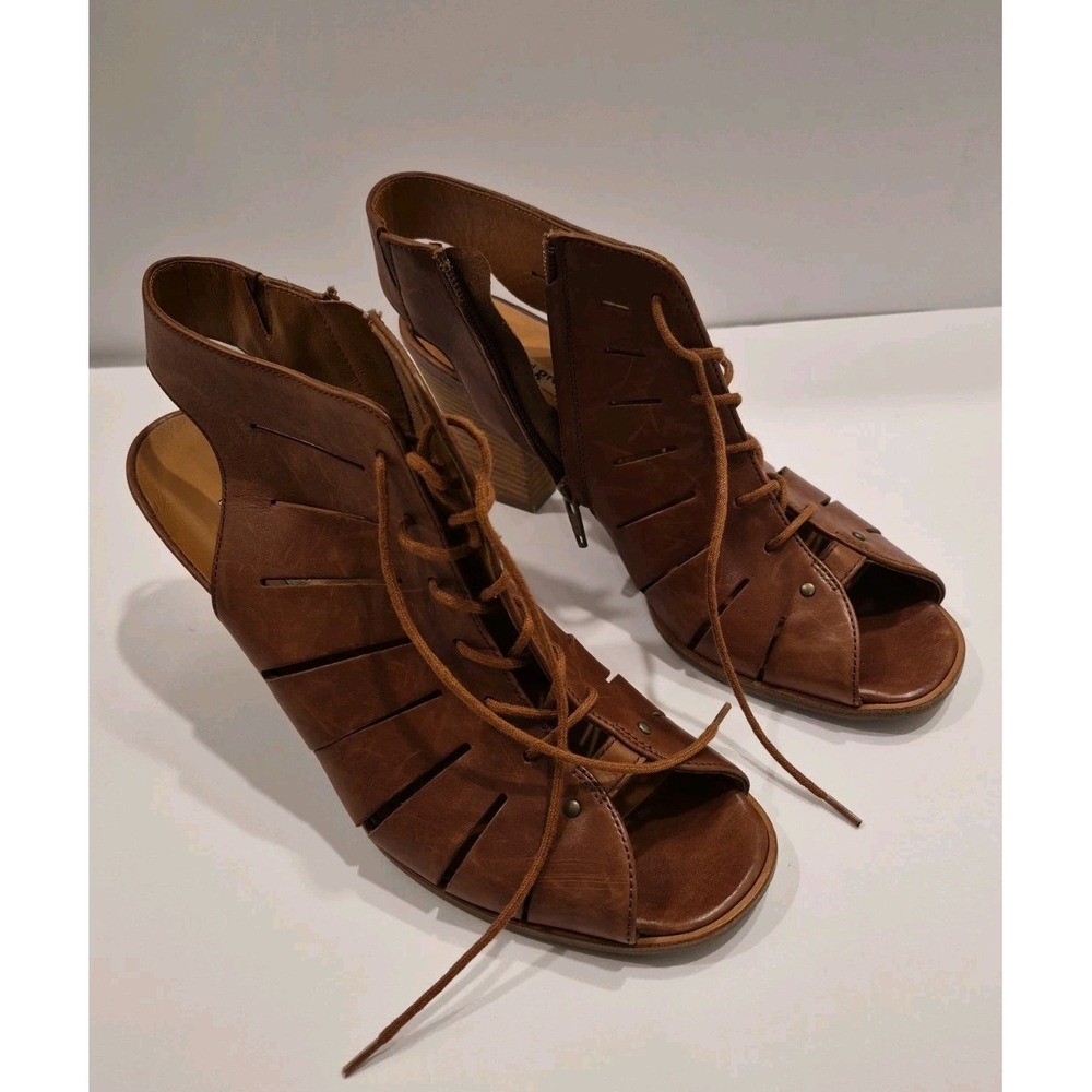 PAUL GREEN Women's Size US 6 Brown Cosmo Peep Toe Lace-Up Heeled Bootie/Sandal